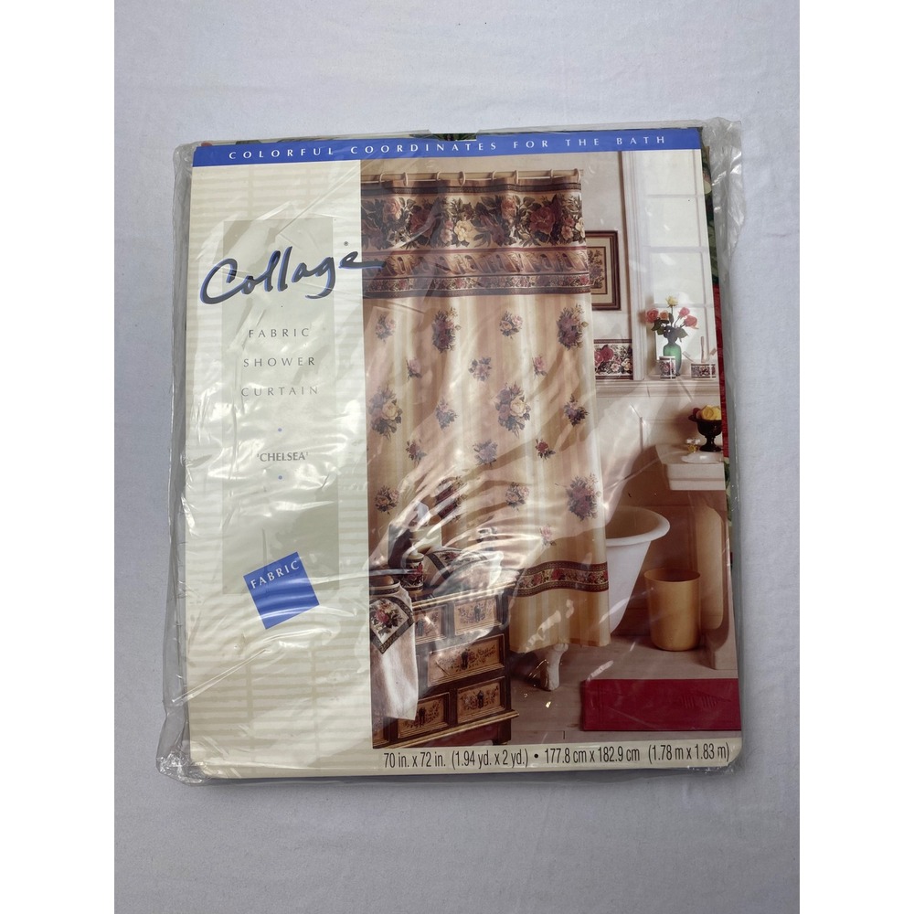Vintage Collage Chelsea Fabric Shower Curtain Floral Stripe‎ 70x72